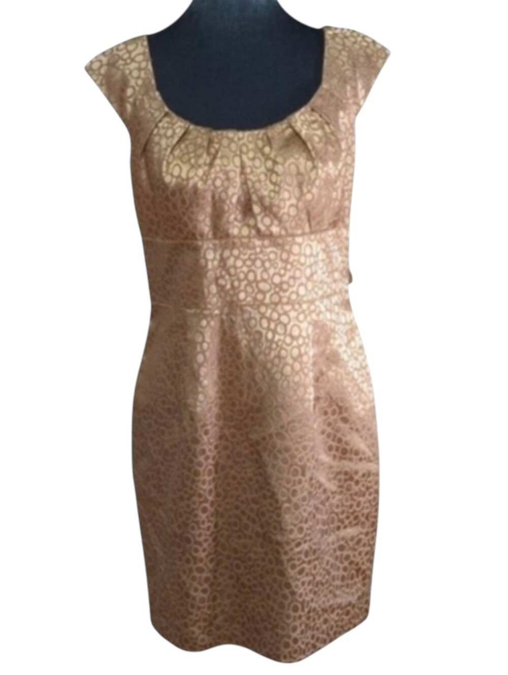 London Times Gold Sheath Dress with Cap Sleeves Size 6